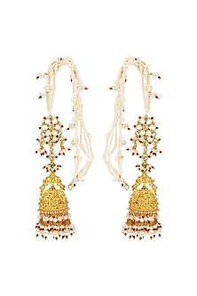 Gold Finish Kundan Polki & Onyx Stone Dangler Earrings