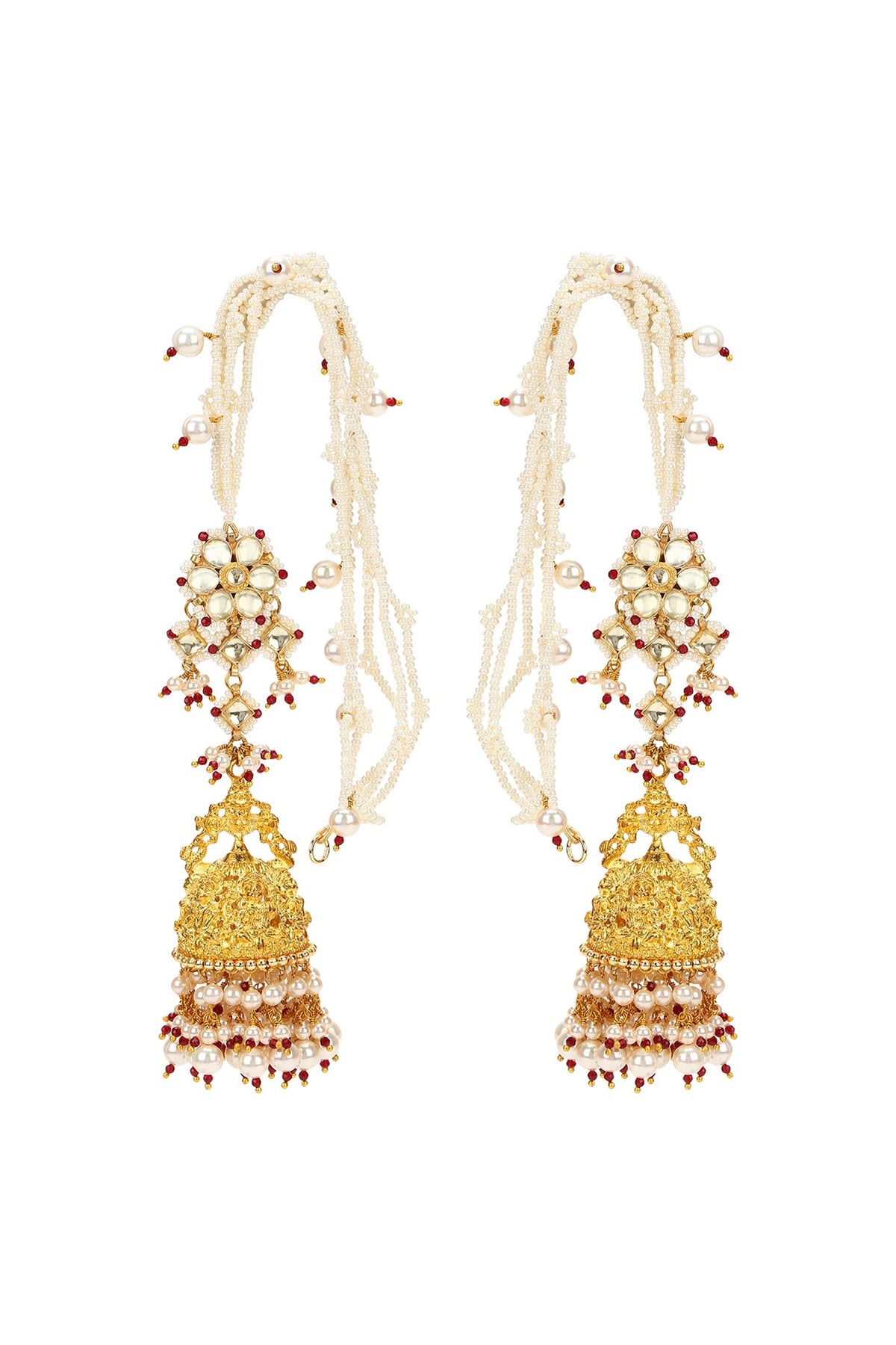 Gold Finish Kundan Polki & Onyx Stone Dangler Earrings