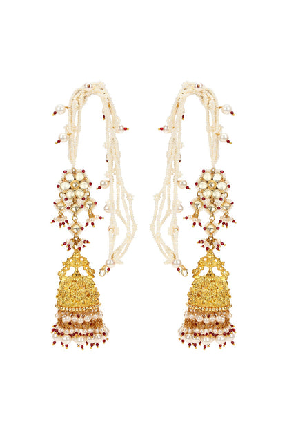 Gold Finish Kundan Polki & Onyx Stone Dangler Earrings