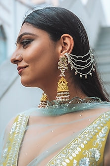 Gold Finish Kundan Polki & Onyx Stone Dangler Earrings