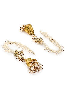 Gold Finish Kundan Polki & Onyx Stone Dangler Earrings