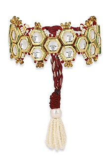 Gold Finish Kundan Polki Meenakari Bracelet