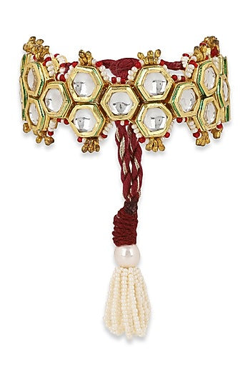 Gold Finish Kundan Polki Meenakari Bracelet