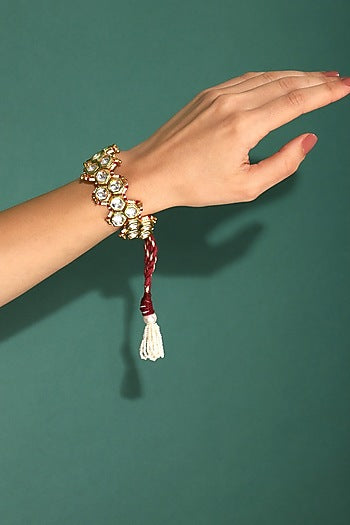 Gold Finish Kundan Polki Meenakari Bracelet