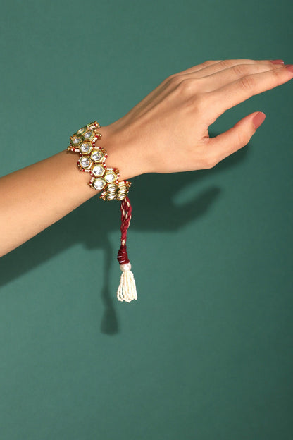 Gold Finish Kundan Polki Meenakari Bracelet