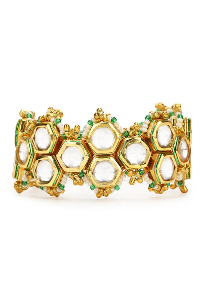 Gold Finish Kundan Polki Meenakari Bracelet