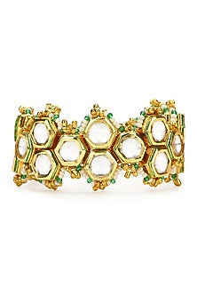 Gold Finish Kundan Polki Meenakari Bracelet
