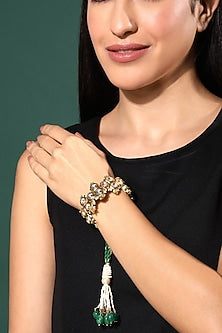 Gold Finish Kundan Polki Meenakari Bracelet