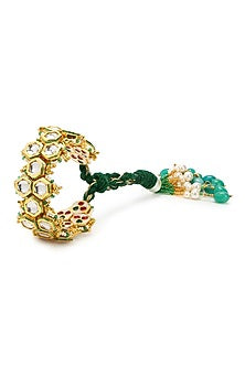 Gold Finish Kundan Polki Meenakari Bracelet