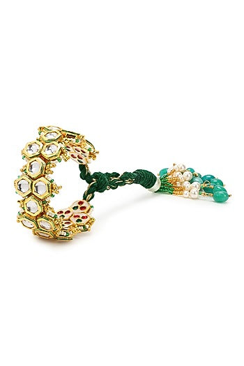 Gold Finish Kundan Polki Meenakari Bracelet