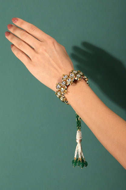 Gold Finish Kundan Polki Meenakari Bracelet
