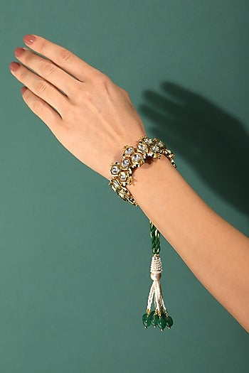 Gold Finish Kundan Polki Meenakari Bracelet