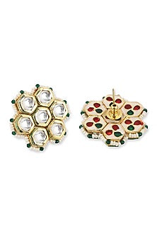 Gold Finish Kundan Polki & Onyx Stone Meenakari Long Necklace Set