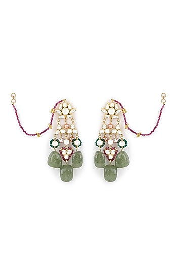 Gold Finish Kundan Polki & Onyx Stone Dangler Earrings