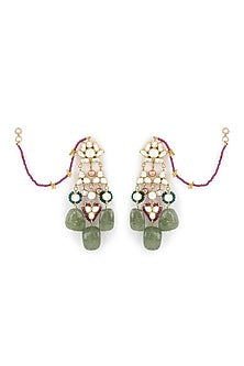 Gold Finish Kundan Polki & Onyx Stone Dangler Earrings