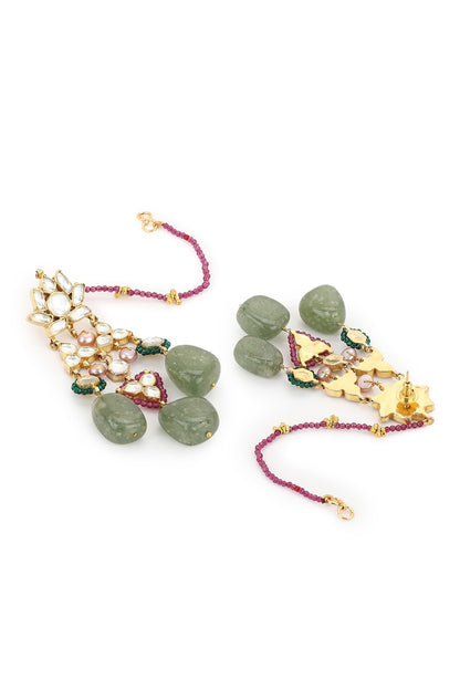 Gold Finish Kundan Polki & Onyx Stone Dangler Earrings