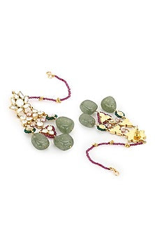 Gold Finish Kundan Polki & Onyx Stone Dangler Earrings