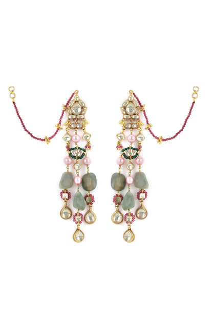 Gold Finish Kundan Polki & Onyx Stone Dangler Earrings