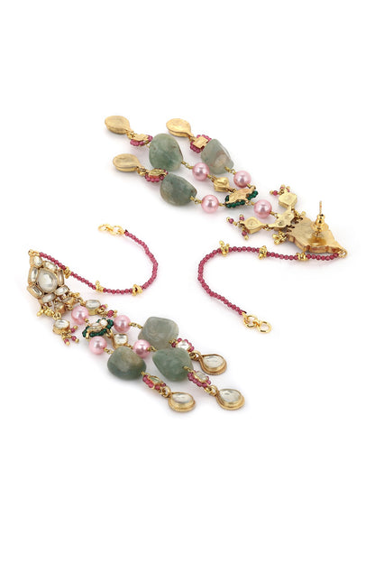 Gold Finish Kundan Polki & Onyx Stone Dangler Earrings