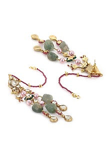 Gold Finish Kundan Polki & Onyx Stone Dangler Earrings