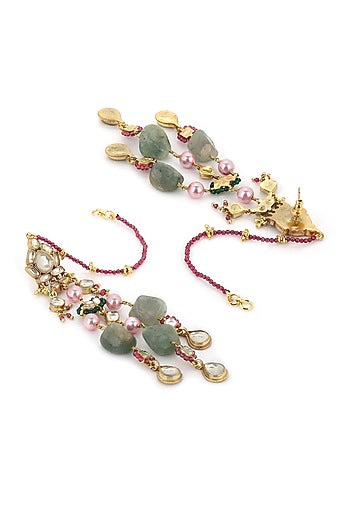 Gold Finish Kundan Polki & Onyx Stone Dangler Earrings