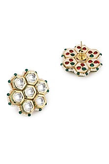 Gold Finish Kundan Polki & Onyx Stone Meenakari Long Necklace Set