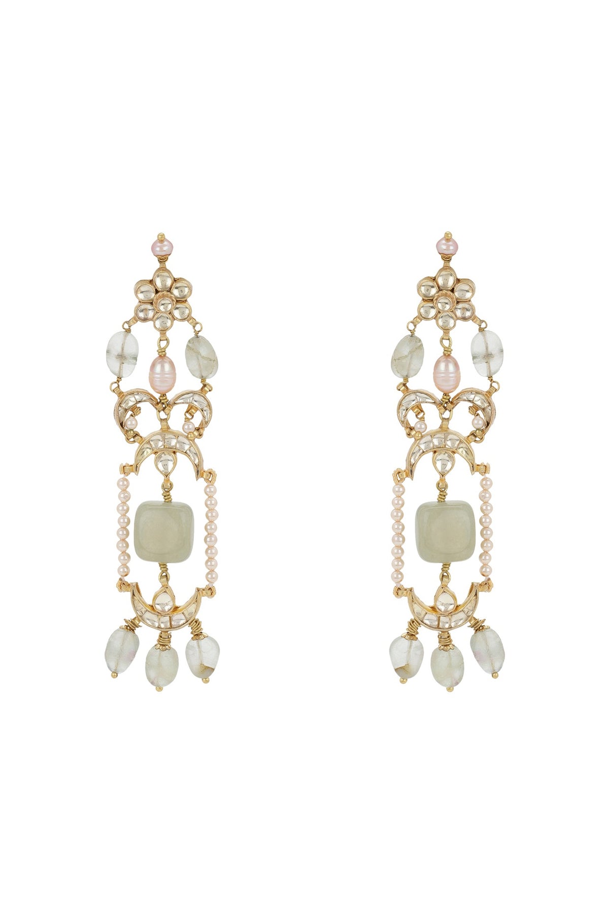 Gold Finish Kundan Polki & Onyx Stone Dangler Earrings