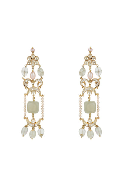 Gold Finish Kundan Polki & Onyx Stone Dangler Earrings