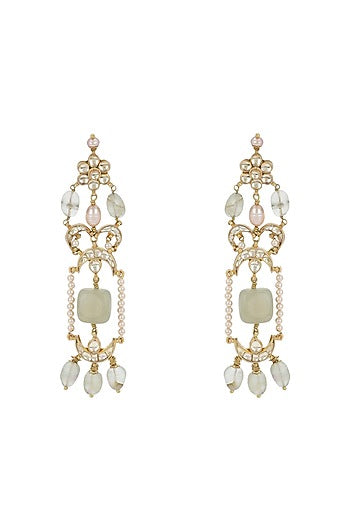 Gold Finish Kundan Polki & Onyx Stone Dangler Earrings