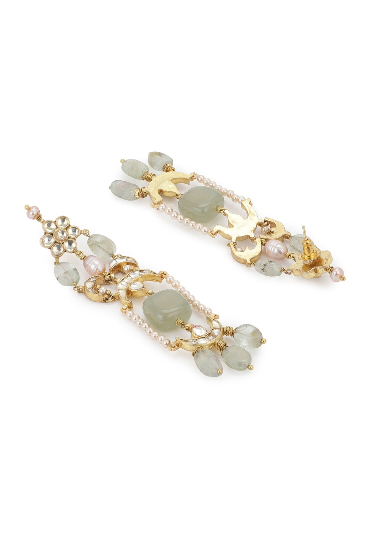 Gold Finish Kundan Polki & Onyx Stone Dangler Earrings