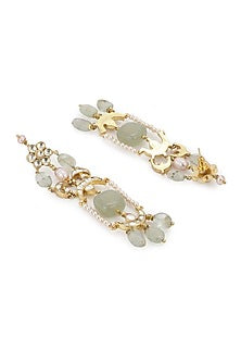 Gold Finish Kundan Polki & Onyx Stone Dangler Earrings