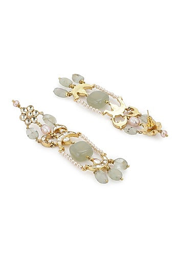 Gold Finish Kundan Polki & Onyx Stone Dangler Earrings
