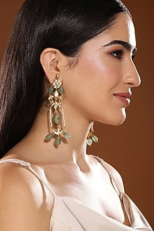 Gold Finish Kundan Polki & Onyx Stone Dangler Earrings