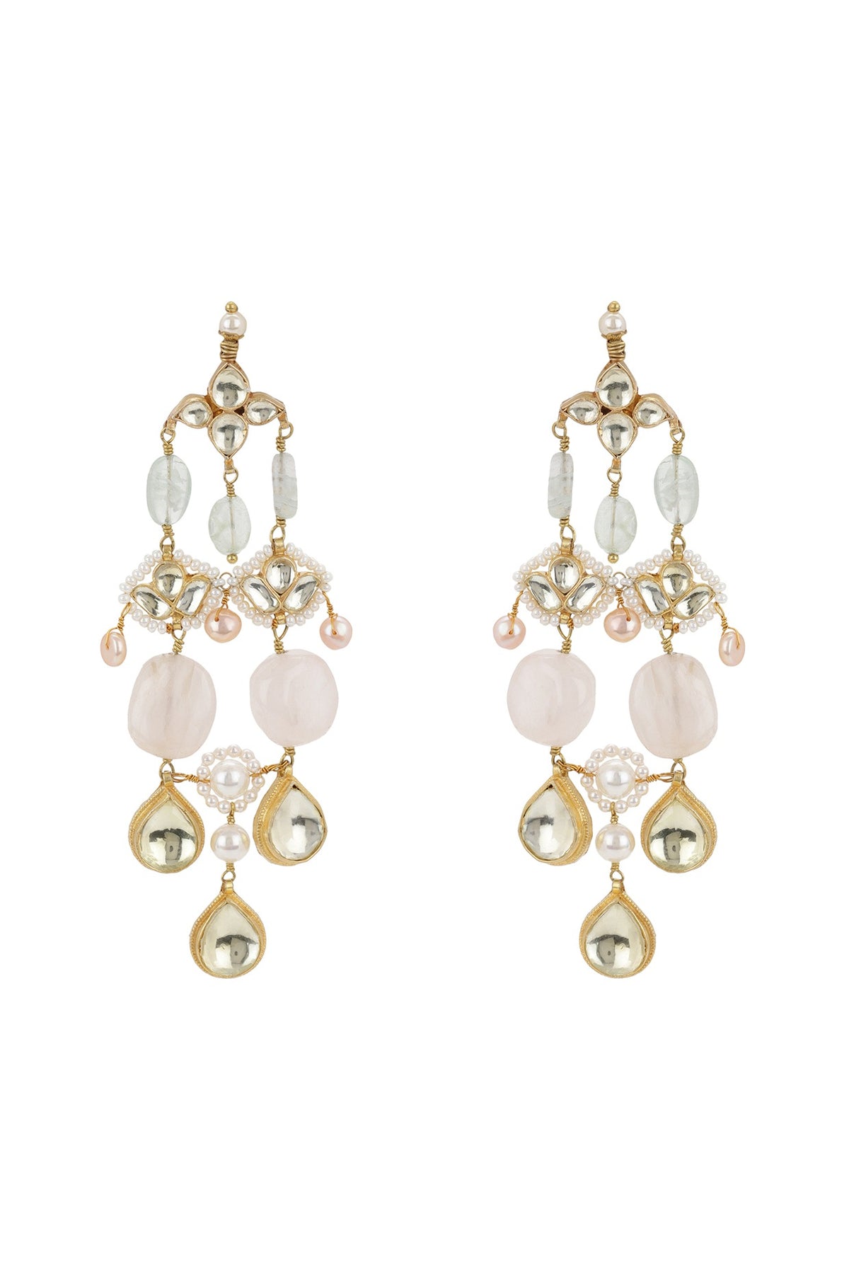 Gold Finish Kundan Polki & Onyx Stone Dangler Earrings