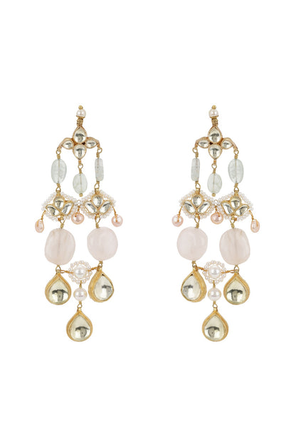 Gold Finish Kundan Polki & Onyx Stone Dangler Earrings