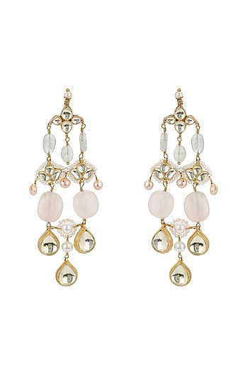 Gold Finish Kundan Polki & Onyx Stone Dangler Earrings
