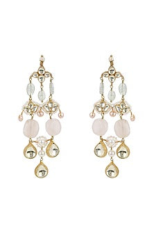 Gold Finish Kundan Polki & Onyx Stone Dangler Earrings