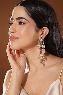 Gold Finish Kundan Polki & Onyx Stone Dangler Earrings