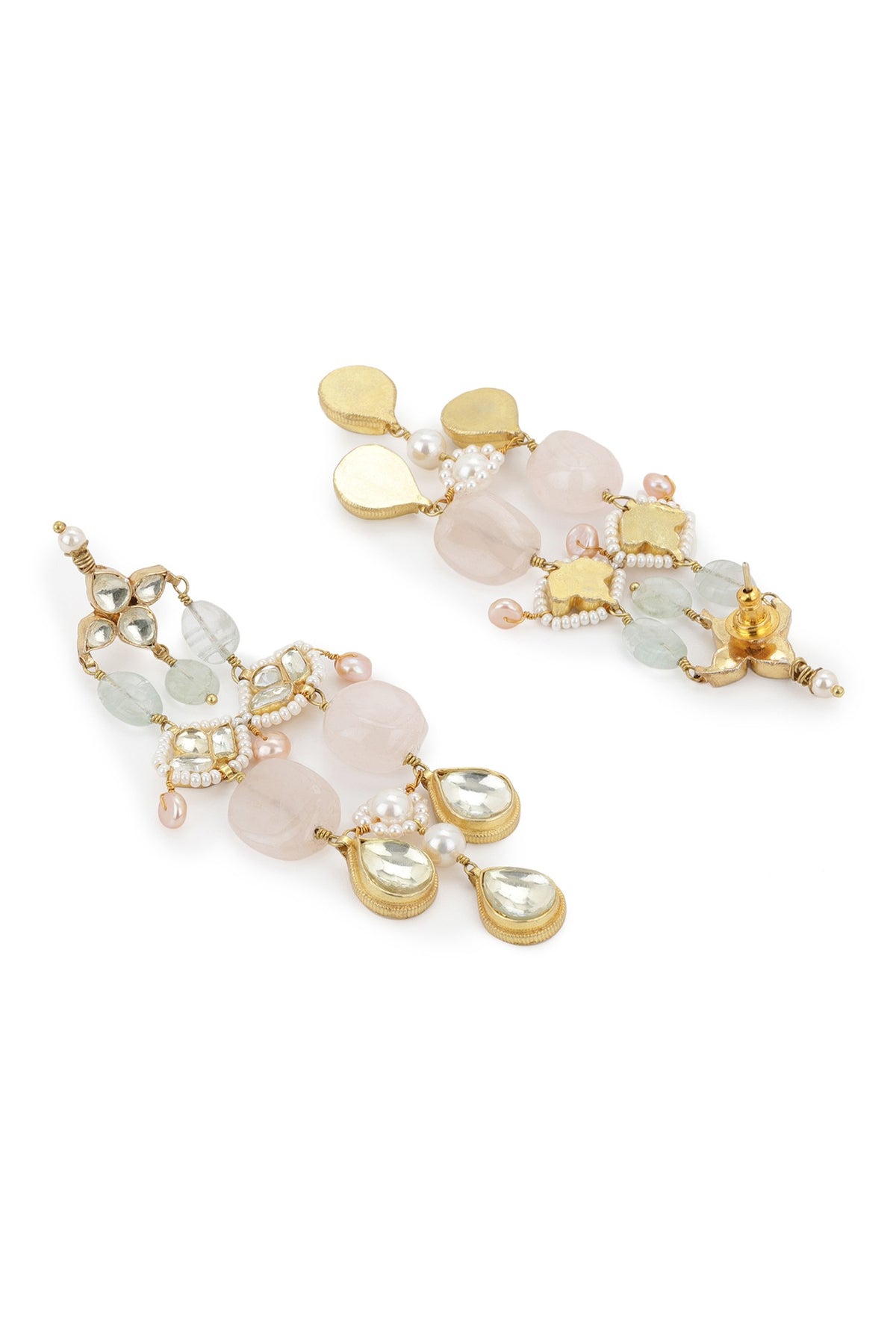 Gold Finish Kundan Polki & Onyx Stone Dangler Earrings