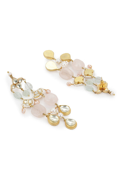 Gold Finish Kundan Polki & Onyx Stone Dangler Earrings
