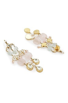 Gold Finish Kundan Polki & Onyx Stone Dangler Earrings