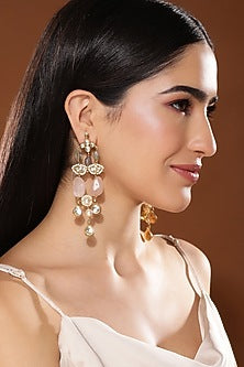 Gold Finish Kundan Polki & Onyx Stone Dangler Earrings