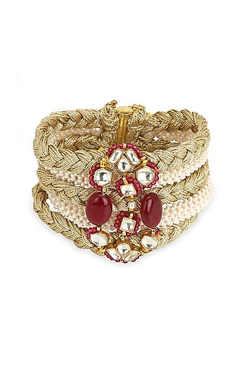 Gold Finish Kundan Polki Bracelet