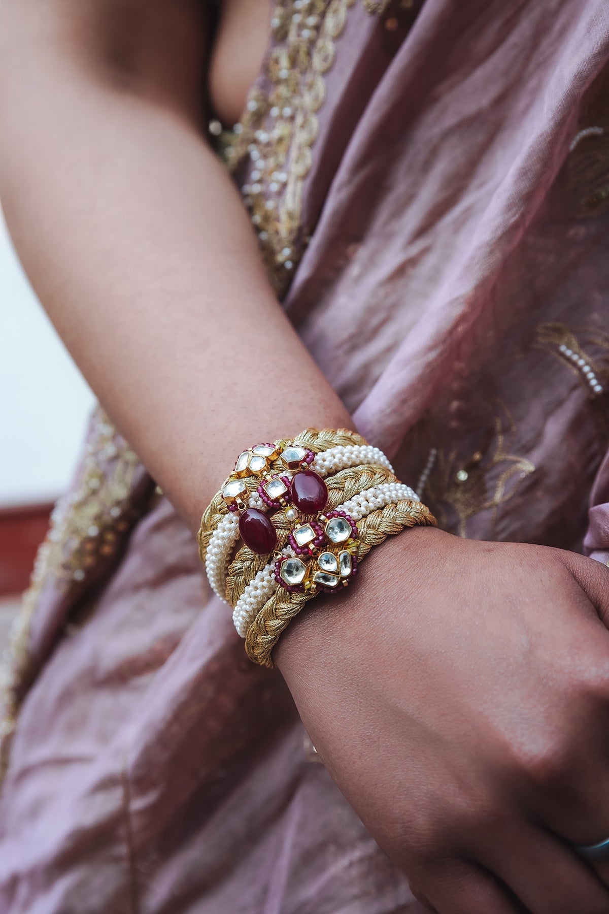 Gold Finish Kundan Polki Bracelet