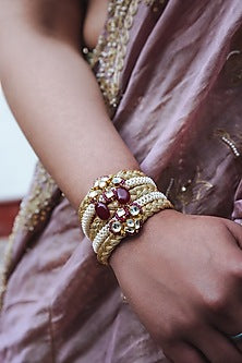 Gold Finish Kundan Polki Bracelet
