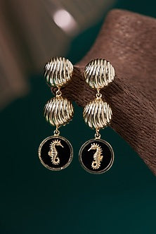 Gold Plated Black Onyx Stone Dangler Earrings