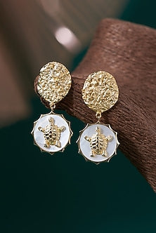 Gold Plated Mother Of Pearl Textured Dangler Earrings
