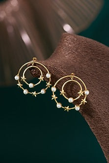 Gold Plated Pearl Textured Dangler Earrings