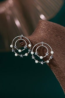 Silver Finish Pearl & Swarovski Crystal Dangler Earrings