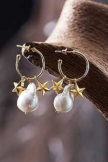 Gold Plated Pearl Embellished Handcrafted Hoop Earrings